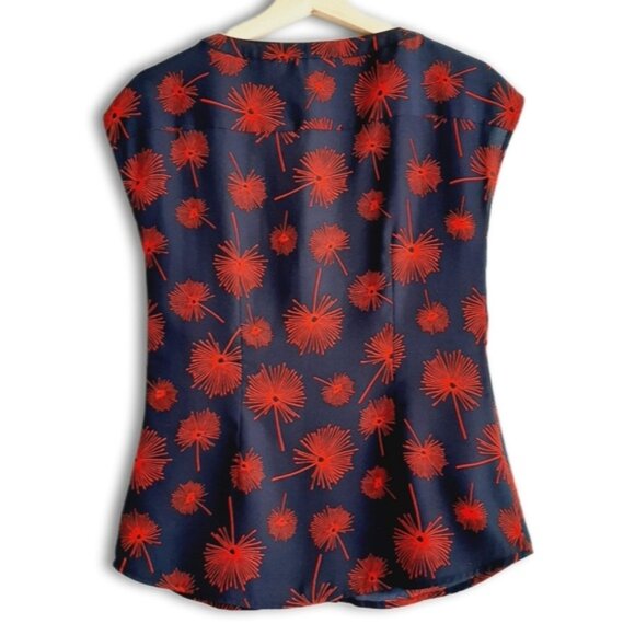 JACOB Dandelion Botanical Print Sleeveless Button Down Top Blue & Red Sz XS - Picture 5 of 9